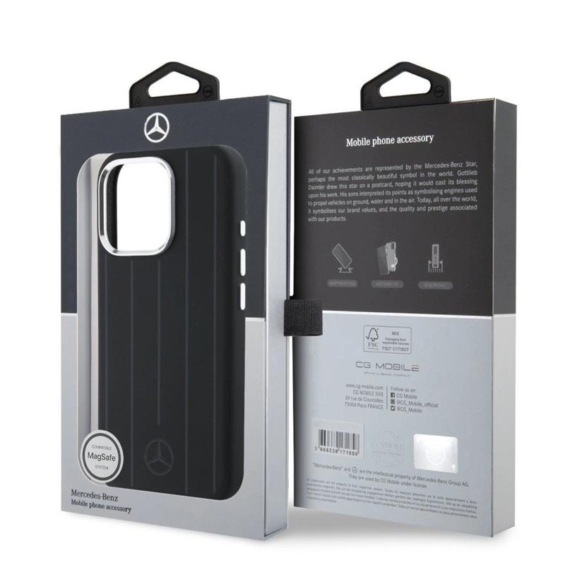 Mercedes Liquid Silicon Stripes Pattern MagSafe Zadný Kryt pre iPhone 16 Pro čierny