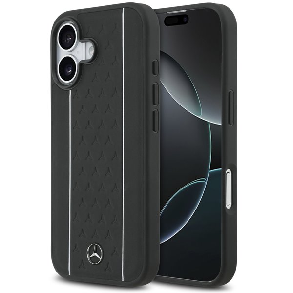 Mercedes Leather Star Pattern and Stripes MagSafe Zadný Kryt pre iPhone 17 čierny