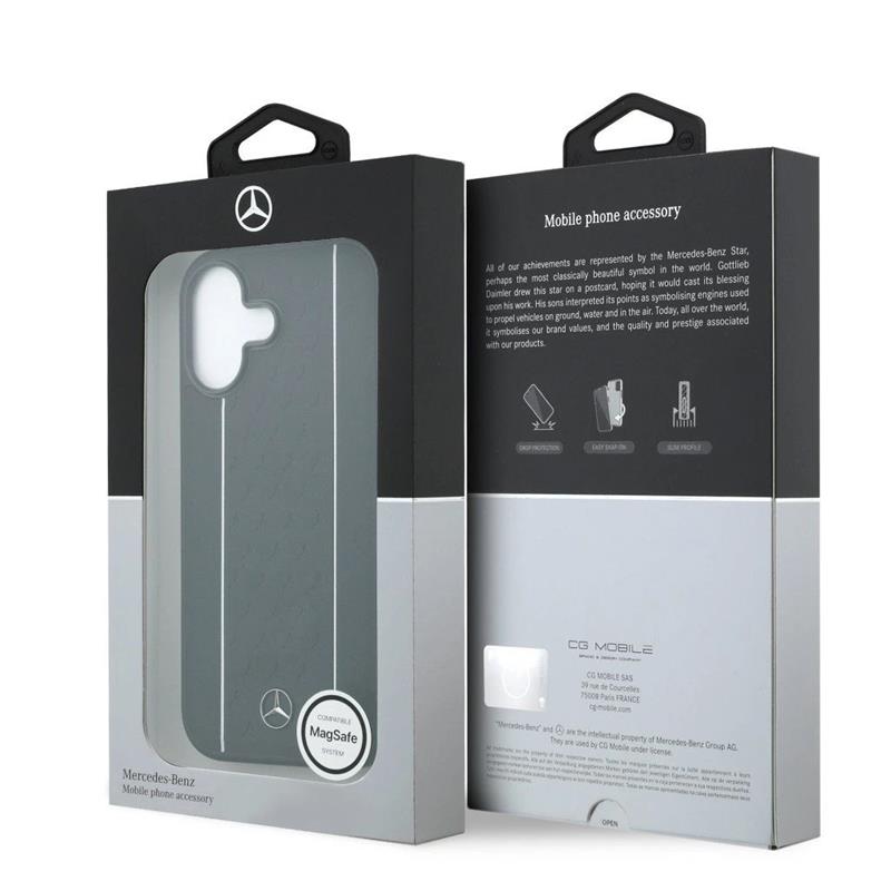 Mercedes Leather Star Pattern and Stripes MagSafe Zadný Kryt pre iPhone 17 čierny