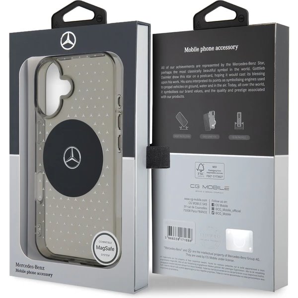 Mercedes PC/TPU Star Pattern MagSafe Zadný Kryt pre iPhone 16 Plus čierny
