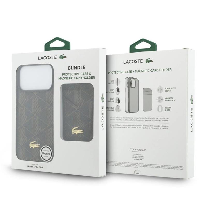 Lacoste Iconic Petit Pique MagSafe kryt + peňaženka iPhone 17 Pro Max hnedý