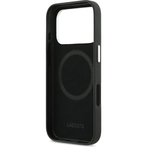 Lacoste Iconic Petit Pique Metal Logo MagSafe kryt iPhone 17 Pro Max čierny