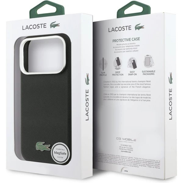 Lacoste Iconic Petit Pique Metal Logo MagSafe kryt iPhone 17 Pro Max čierny
