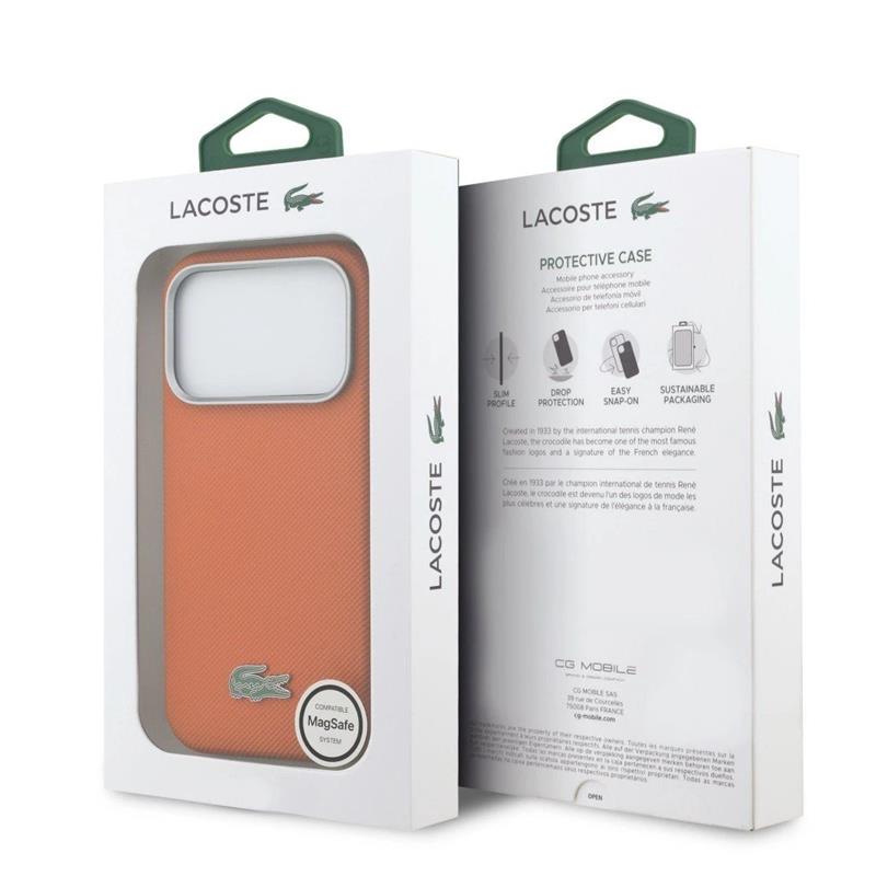Lacoste PVC Petit Pique Semi Wrap MagSafe pre iPhone 17 Pro Max oranžový