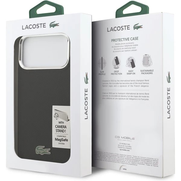 Lacoste Iconic Petit Pique Camera Stand MagSafe kryt iPhone 17 Pro Max čierny