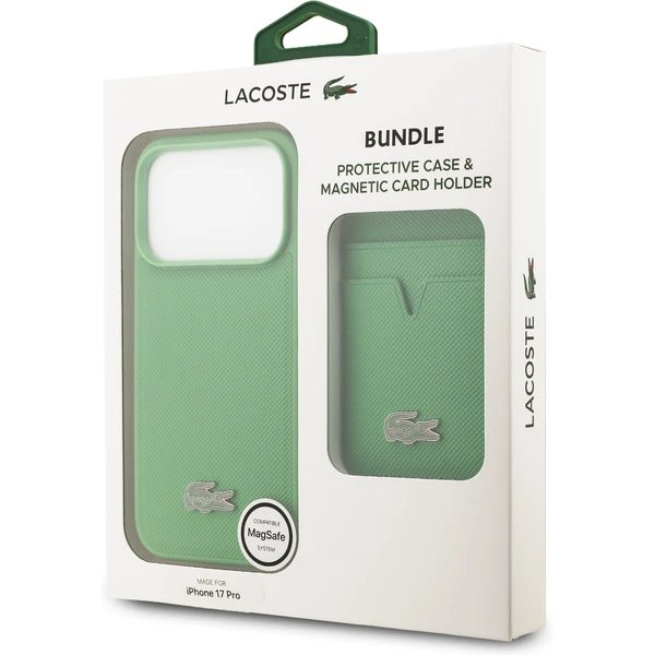 Lacoste Iconic Petit Pique MagSafe kryt + peňaženka iPhone 17 Pro zelený