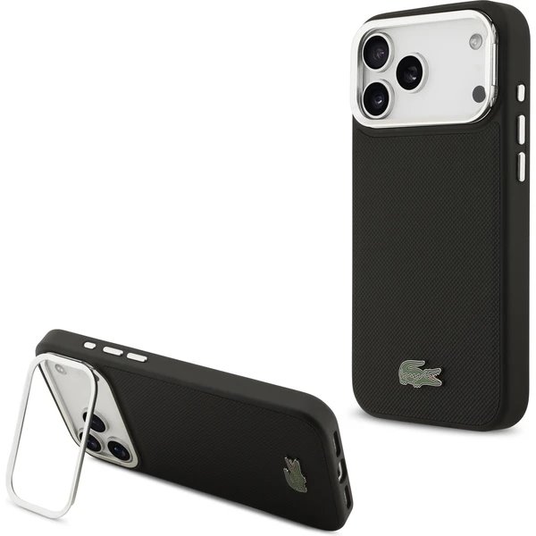 Lacoste Iconic Petit Pique Camera Stand MagSafe kryt iPhone 17 Pro čierny
