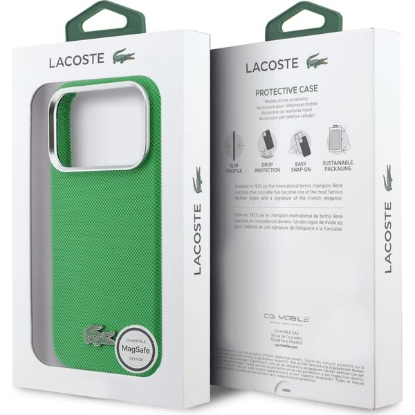 Lacoste Iconic Petit Pique Metal Logo MagSafe kryt iPhone 17 Pro zelený