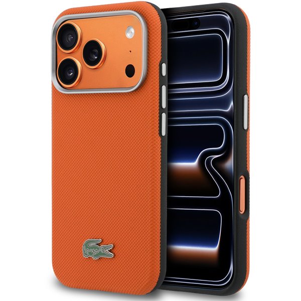 Lacoste PVC Petit Pique Semi Wrap MagSafe pre iPhone 17 Pro oranžový