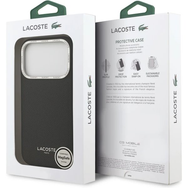 Lacoste PU Leather Champs Elysees MagSafe kryt iPhone 17 Pro čierny
