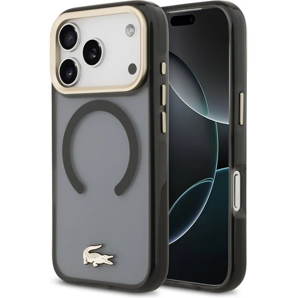 Lacoste PC/TPU Frosted Finish Gold Logo MagSafe kryt iPhone 17 Pro čierny