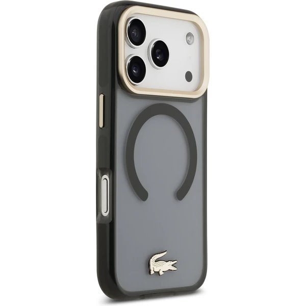 Lacoste PC/TPU Frosted Finish Gold Logo MagSafe kryt iPhone 17 Pro čierny