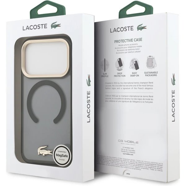 Lacoste PC/TPU Frosted Finish Gold Logo MagSafe kryt iPhone 17 Pro čierny
