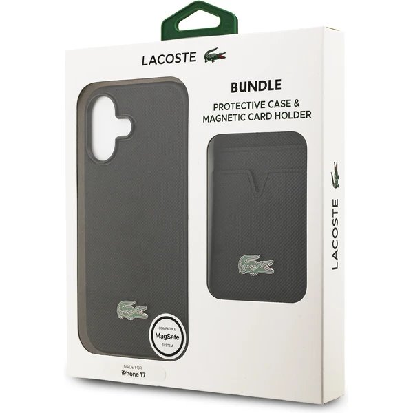 Lacoste Iconic Petit Pique MagSafe kryt + peňaženka iPhone 17 čierny