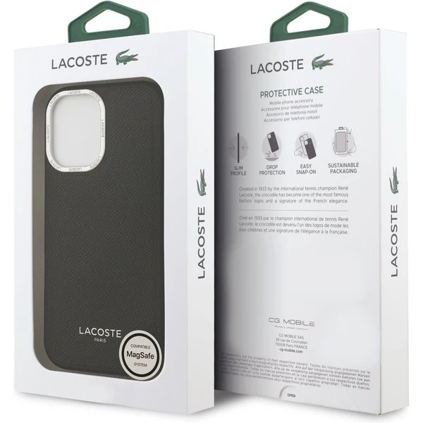Lacoste PU Leather Champs Elysees MagSafe kryt iPhone 17 čierny