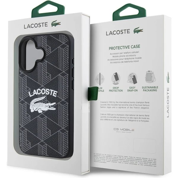 Lacoste Blend Monogram MagSafe kryt iPhone 16 čierny