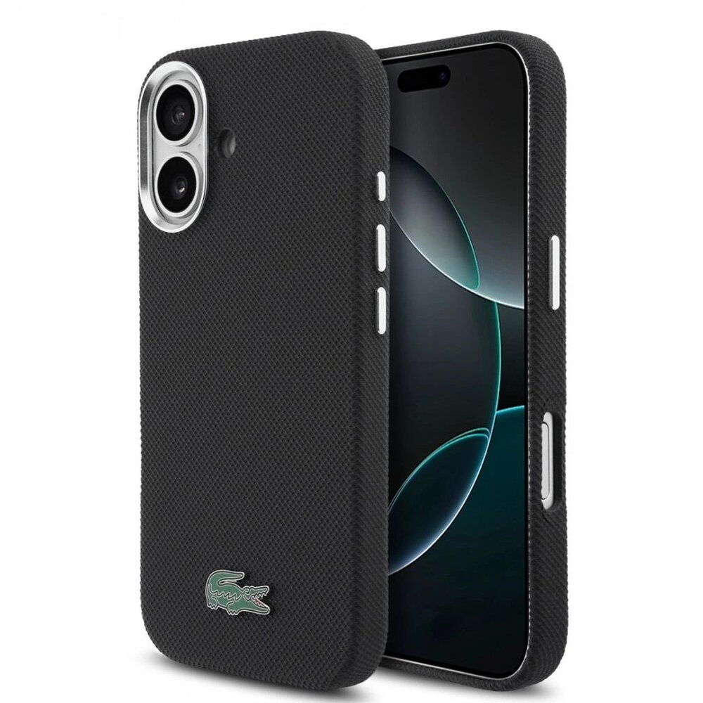 Lacoste PVC Iconic Petit Pique Metal Logo MagSafe kryt iPhone 16 čierny