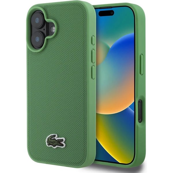 Lacoste Iconic Petit Pique Woven Logo MagSafe kryt iPhone 16 Plus zelený