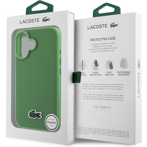 Lacoste Iconic Petit Pique Woven Logo MagSafe kryt iPhone 16 Plus zelený