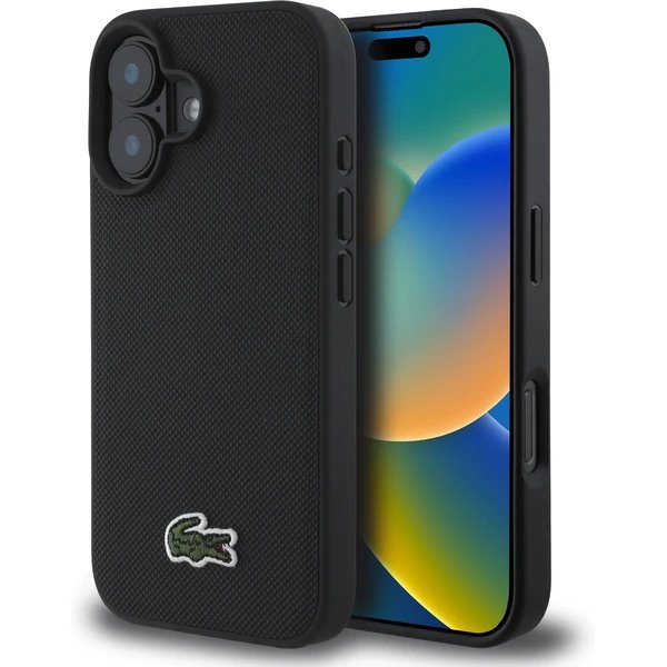 Lacoste Iconic Petit Pique Woven Logo MagSafe kryt iPhone 16 Plus čierny