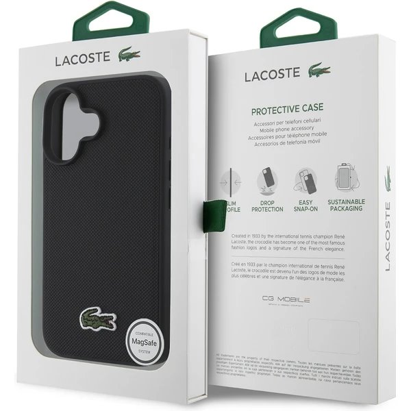 Lacoste Iconic Petit Pique Woven Logo MagSafe kryt iPhone 16 Plus čierny