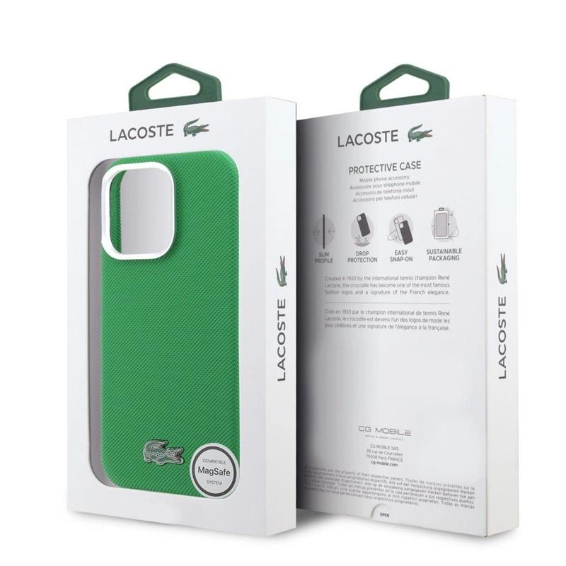 Lacoste PVC Iconic Petit Pique Metal Logo MagSafe kryt iPhone 16 Pro zelený