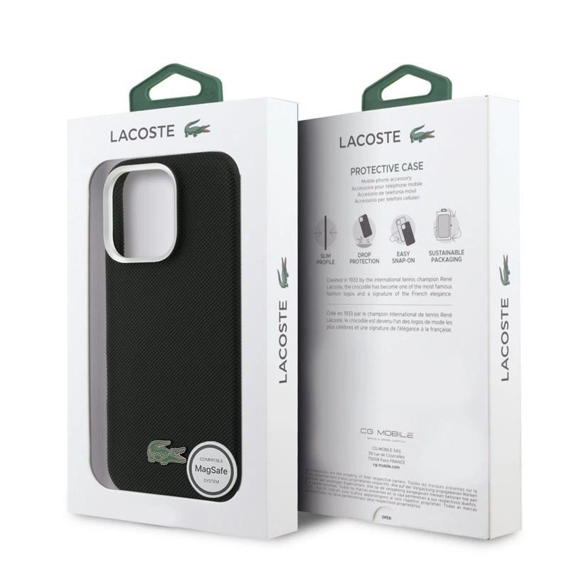 Lacoste PVC Iconic Petit Pique Metal Logo MagSafe kryt iPhone 16 Pro Max čierny