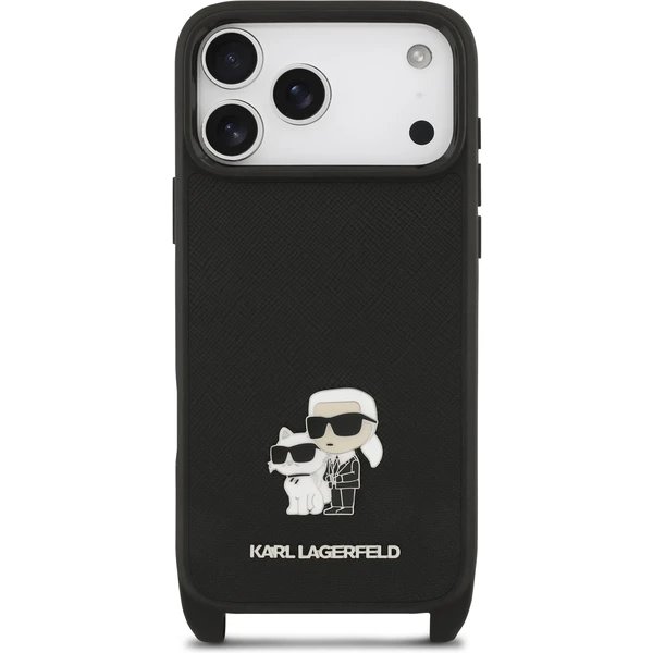 Karl Lagerfeld Saffiano Crossbody Popruh Metal Karl and Choupette kryt iPhone 17 Pro Max čierny