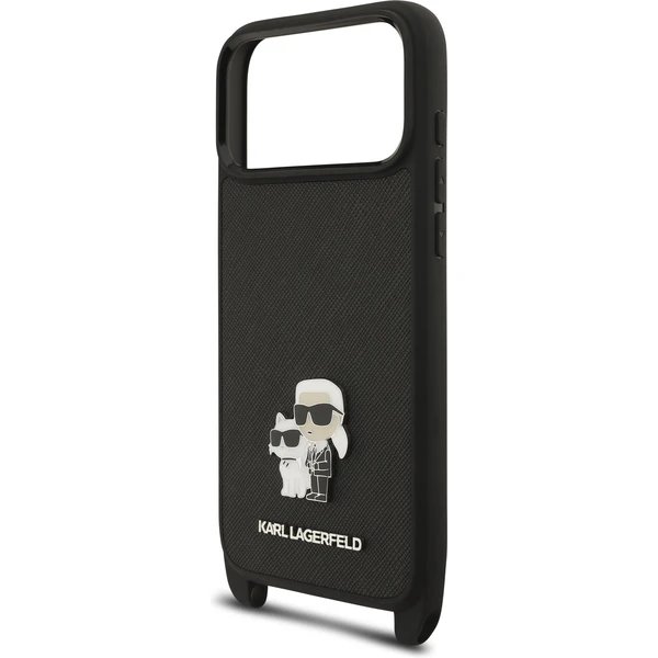 Karl Lagerfeld Saffiano Crossbody Popruh Metal Karl and Choupette kryt iPhone 17 Pro Max čierny