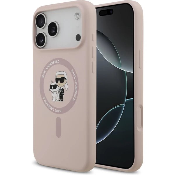 Karl Lagerfeld Liquid Silicone Karl and Choupette MagSafe kryt iPhone 17 Pro Max ružový