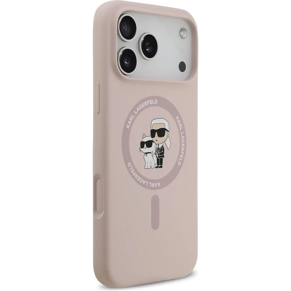 Karl Lagerfeld Liquid Silicone Karl and Choupette MagSafe kryt iPhone 17 Pro Max ružový