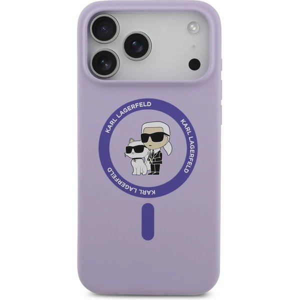 Karl Lagerfeld Liquid Silicone Karl a Choupette MagSafe kryt iPhone 17 Pro Max fialový