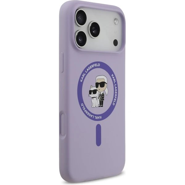 Karl Lagerfeld Liquid Silicone Karl a Choupette MagSafe kryt iPhone 17 Pro Max fialový