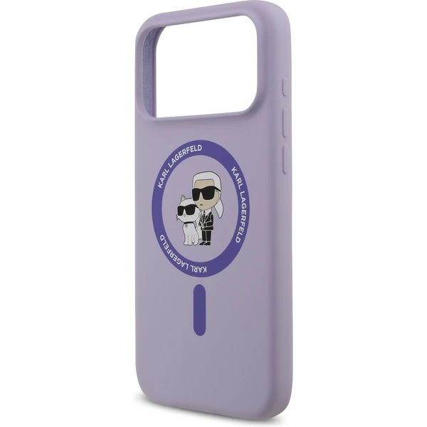 Karl Lagerfeld Liquid Silicone Karl a Choupette MagSafe kryt iPhone 17 Pro Max fialový