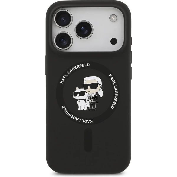 Karl Lagerfeld Liquid Silicone Karl and Choupette MagSafe kryt iPhone 17 Pro Max čierny