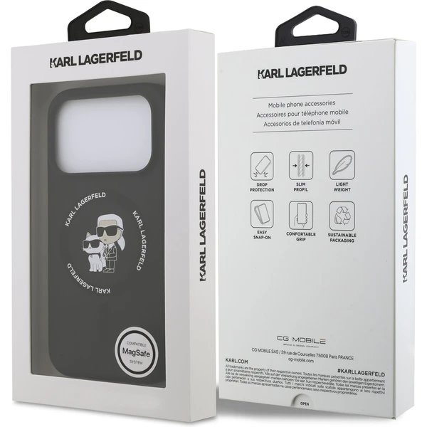 Karl Lagerfeld Liquid Silicone Karl and Choupette MagSafe kryt iPhone 17 Pro Max čierny