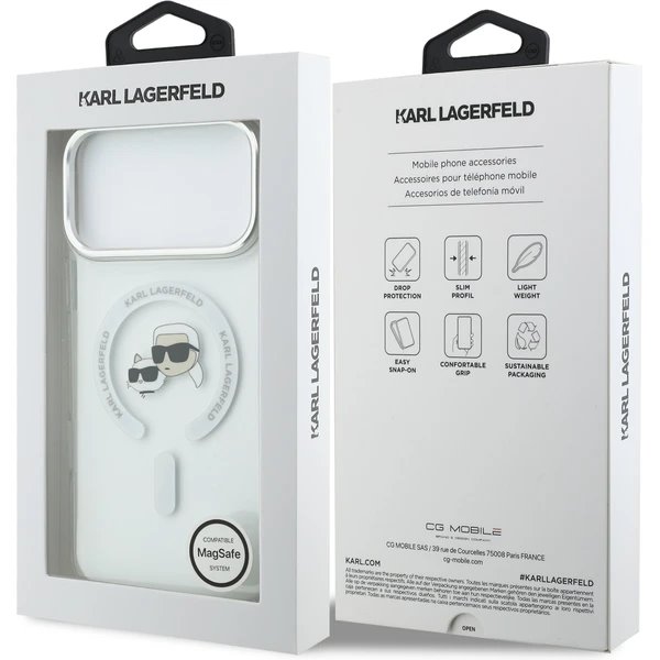 Karl Lagerfeld IML K&CH Heads Metal Frame MagSafe MagSafe kryt iPhone 17 Pro Max priehľadná