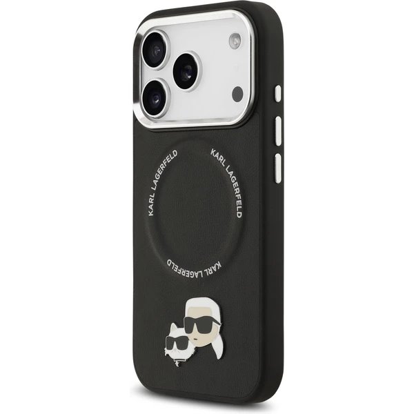 Karl Lagerfeld PU Karl and Choupette Heads Pins MagSafe kryt iPhone 17 Pro Max čierny