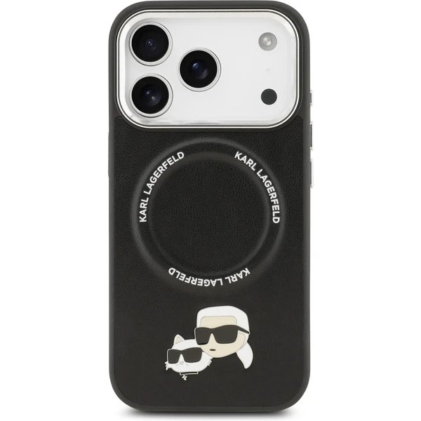 Karl Lagerfeld PU Karl and Choupette Heads Pins MagSafe kryt iPhone 17 Pro Max čierny