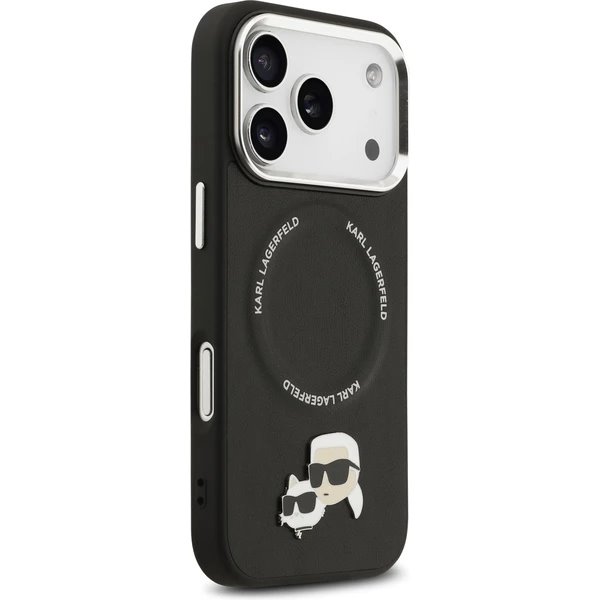 Karl Lagerfeld PU Karl and Choupette Heads Pins MagSafe kryt iPhone 17 Pro Max čierny