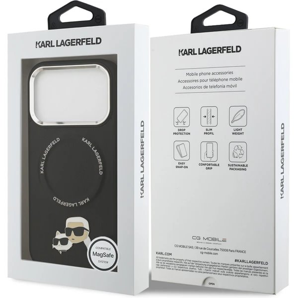 Karl Lagerfeld PU Karl and Choupette Heads Pins MagSafe kryt iPhone 17 Pro Max čierny