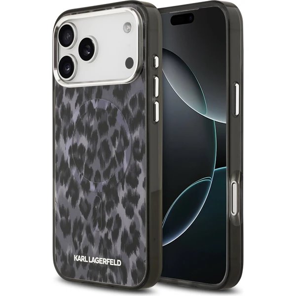 Karl Lagerfeld IML Leopard MagSafe kryt iPhone 17 Pro Max šedá