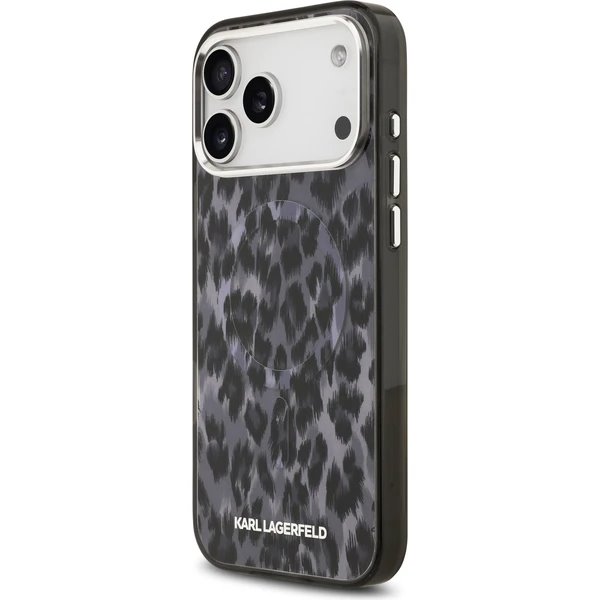 Karl Lagerfeld IML Leopard MagSafe kryt iPhone 17 Pro Max šedá