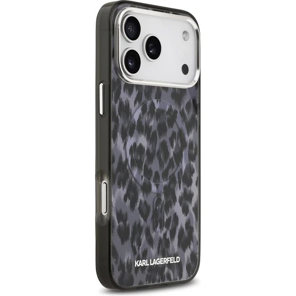 Karl Lagerfeld IML Leopard MagSafe kryt iPhone 17 Pro Max šedá