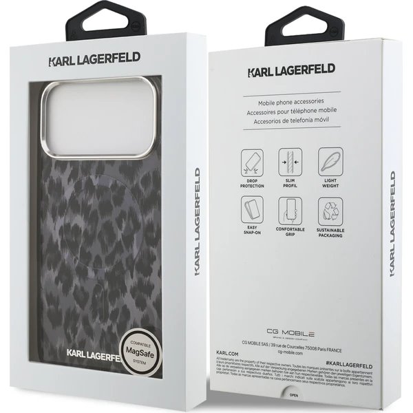 Karl Lagerfeld IML Leopard MagSafe kryt iPhone 17 Pro Max šedá