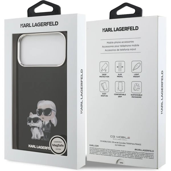 Karl Lagerfeld IML Aquarelle Karl and Choupette kryt iPhone 17 Pro Max čierny