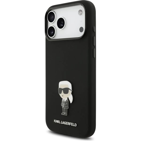 Karl Lagerfeld Liquid Silicone Metal Ikonik kryt iPhone 17 Pro Max čierny