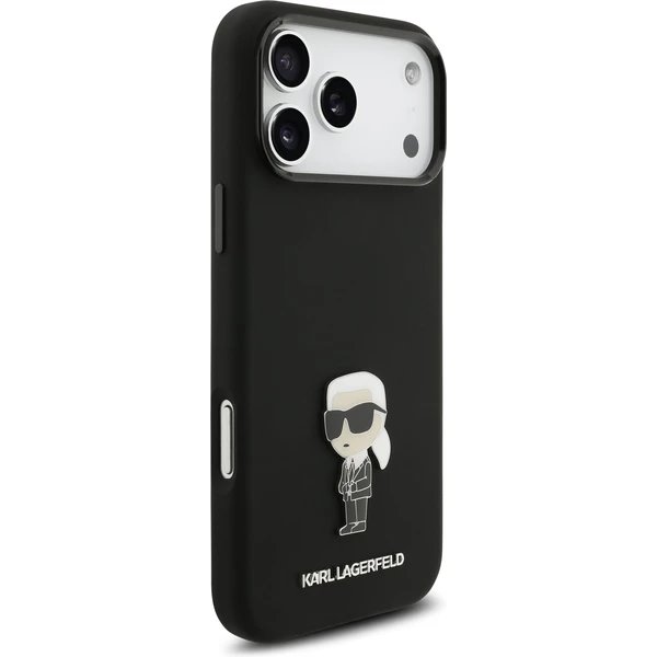 Karl Lagerfeld Liquid Silicone Metal Ikonik kryt iPhone 17 Pro Max čierny