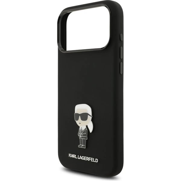 Karl Lagerfeld Liquid Silicone Metal Ikonik kryt iPhone 17 Pro Max čierny