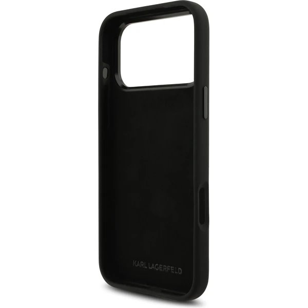 Karl Lagerfeld Liquid Silicone Metal Ikonik kryt iPhone 17 Pro Max čierny